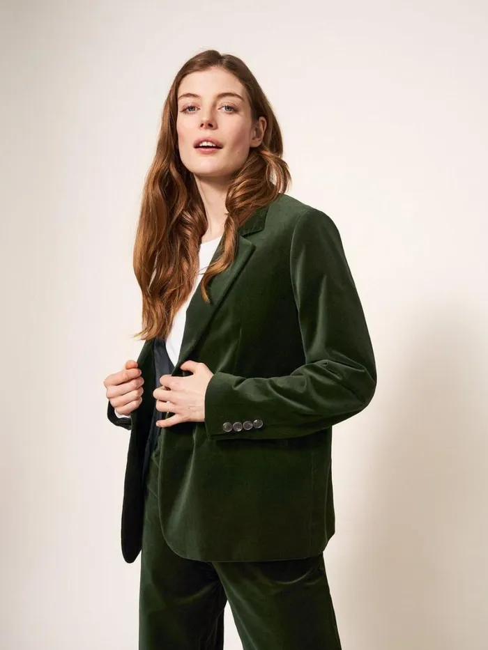 White Stuff COATS and JACKETS Evelyn Velvet Blazer Dark Green 8211 Women