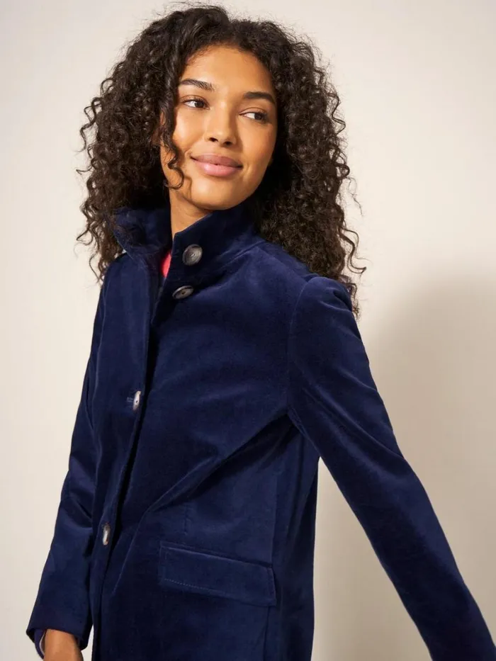 White Stuff COATS and JACKETS Karla Smart Velvet Coat Dark Navy 8211 Women