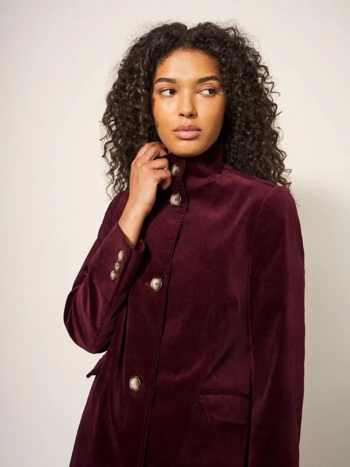 White Stuff COATS and JACKETS Karla Smart Velvet Coat Dk Plum 8211 Women