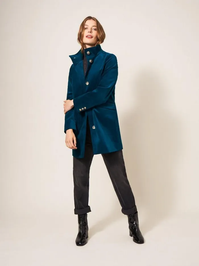 White Stuff COATS and JACKETS Karla Smart Velvet Coat Dk Teal 8211 Women