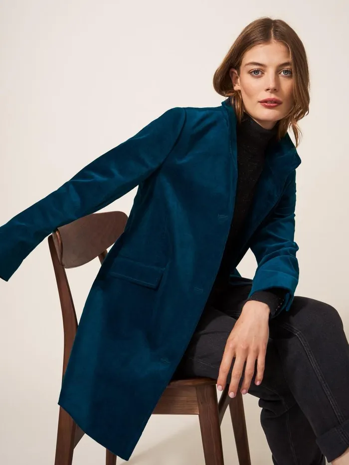 White Stuff COATS and JACKETS Karla Smart Velvet Coat Dk Teal 8211 Women White Stuff COATS and JACKETS Karla Smart Velvet Coat Dk Teal 8211 Women