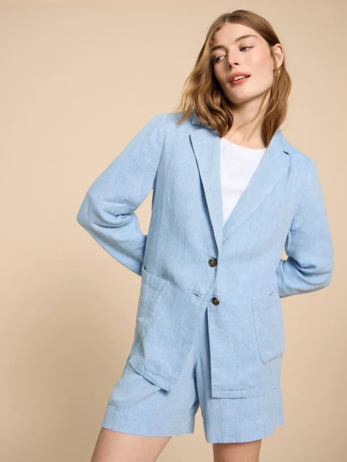 White Stuff COATS and JACKETS Loren Linen Blend Blazer Chambray Blue 8211 Women White Stuff COATS and JACKETS Loren Linen Blend Blazer Chambray Blue 8211 Women