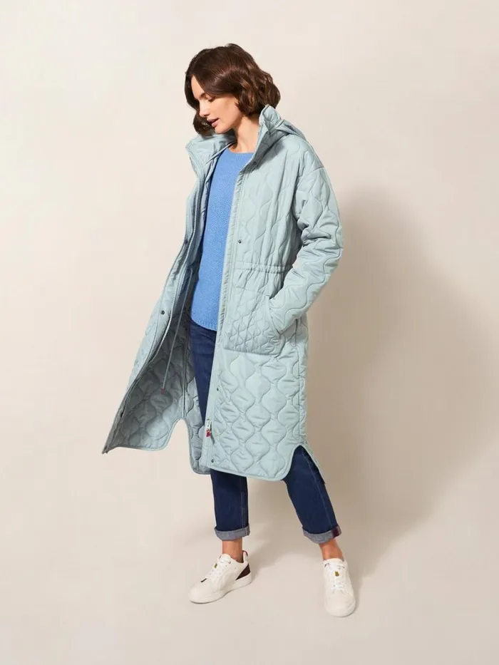 White Stuff COATS and JACKETS Maddison Quilted Coat Mid Blue 8211 Women