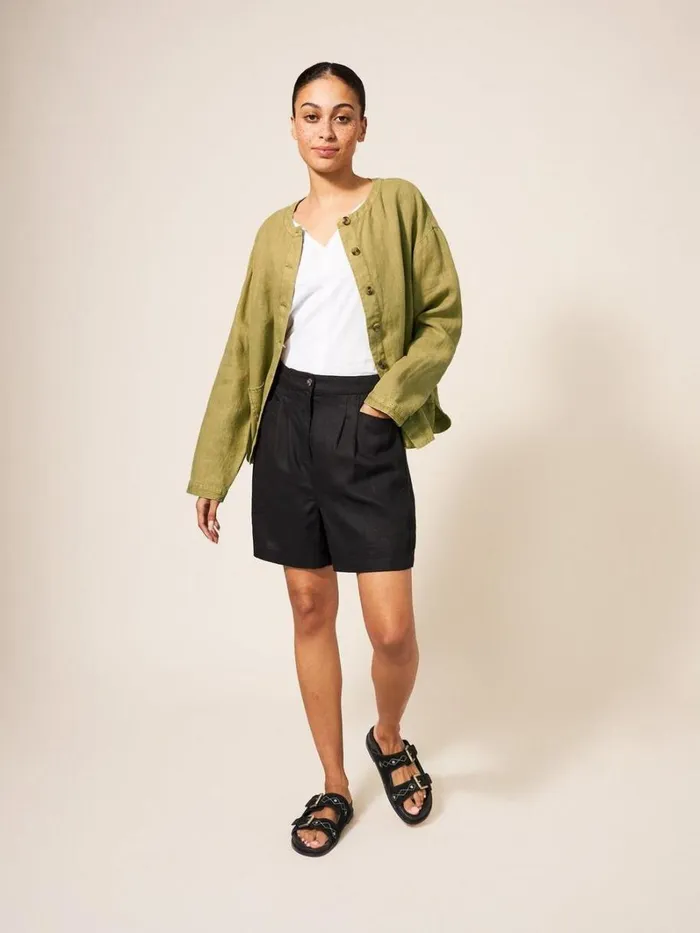 White Stuff COATS and JACKETS Tabby Linen Jacket Mid Green 8211 Women