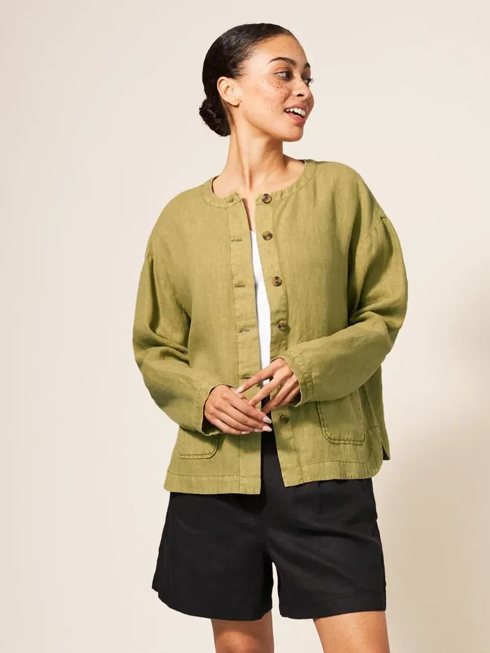 White Stuff COATS and JACKETS Tabby Linen Jacket Mid Green 8211 Women White Stuff COATS and JACKETS Tabby Linen Jacket Mid Green 8211 Women