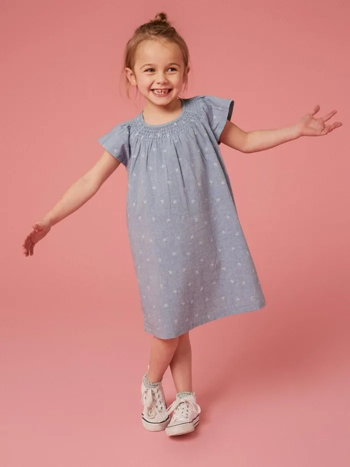 White Stuff DRESSES and SKIRTS Chambray Frill Dress Chambray Blue 8211 Kids