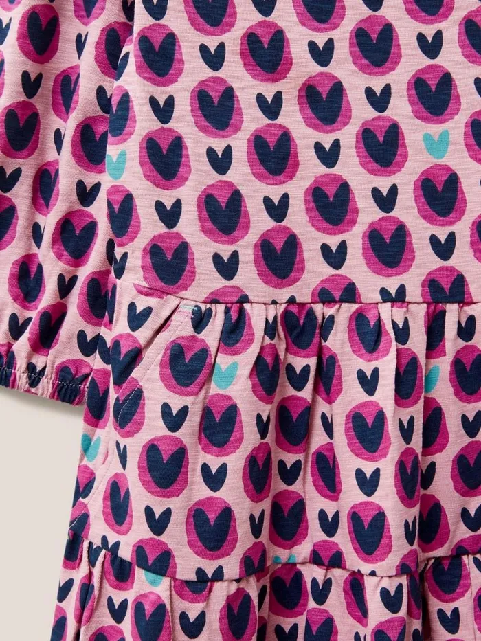 White Stuff DRESSES and SKIRTS Heart Printed Jersey Dress Pink Print 8211 Kids