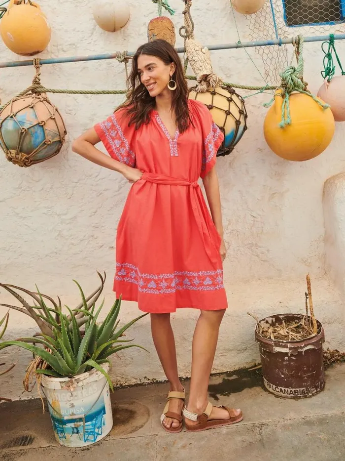 White Stuff DRESSES Anna Cotton Embroidered Dress Orange Multi 8211 Women White Stuff DRESSES Anna Cotton Embroidered Dress Orange Multi 8211 Women