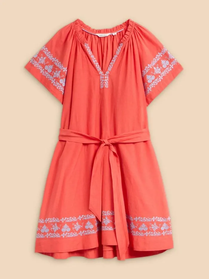 White Stuff DRESSES Anna Cotton Embroidered Dress Orange Multi 8211 Women White Stuff DRESSES Anna Cotton Embroidered Dress Orange Multi 8211 Women