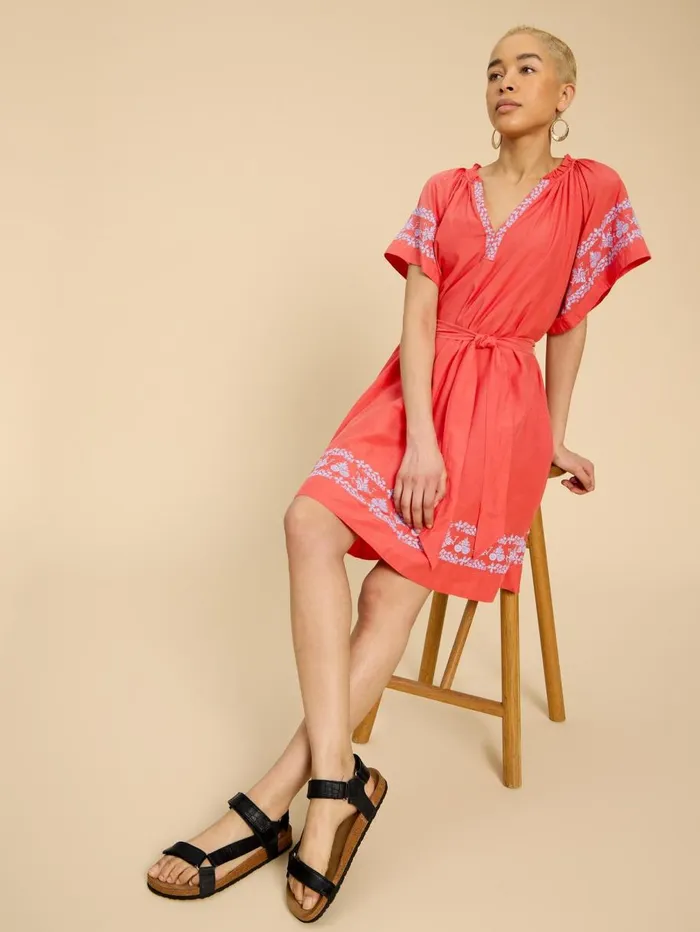 White Stuff DRESSES Anna Cotton Embroidered Dress Orange Multi 8211 Women White Stuff DRESSES Anna Cotton Embroidered Dress Orange Multi 8211 Women