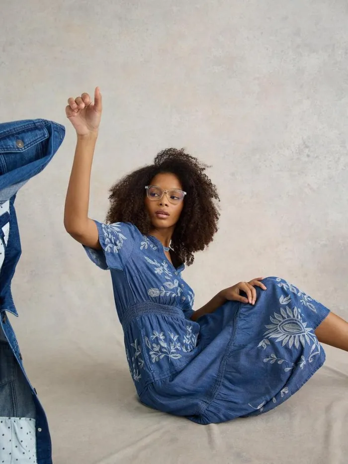 White Stuff DRESSES Isla Embroidered Denim Dress Light Denim 8211 Women White Stuff DRESSES Isla Embroidered Denim Dress Light Denim 8211 Women