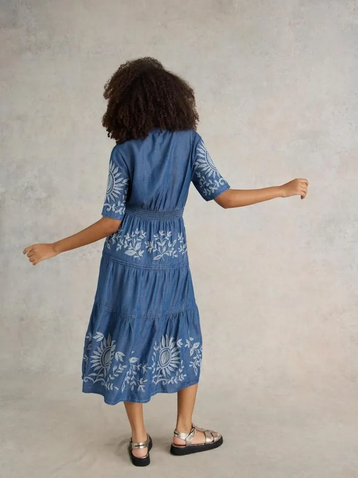 White Stuff DRESSES Isla Embroidered Denim Dress Light Denim 8211 Women White Stuff DRESSES Isla Embroidered Denim Dress Light Denim 8211 Women