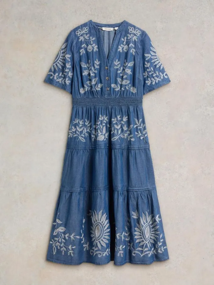 White Stuff DRESSES Isla Embroidered Denim Dress Light Denim 8211 Women White Stuff DRESSES Isla Embroidered Denim Dress Light Denim 8211 Women