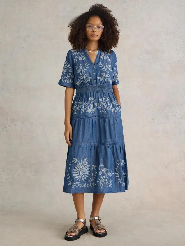 White Stuff DRESSES Isla Embroidered Denim Dress Light Denim 8211 Women White Stuff DRESSES Isla Embroidered Denim Dress Light Denim 8211 Women