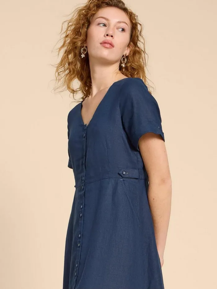 White Stuff DRESSES Ivy Linen V Neck Midi Dress Dark Navy 8211 Women White Stuff DRESSES Ivy Linen V Neck Midi Dress Dark Navy 8211 Women