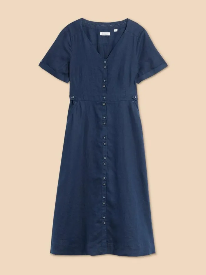 White Stuff DRESSES Ivy Linen V Neck Midi Dress Dark Navy 8211 Women White Stuff DRESSES Ivy Linen V Neck Midi Dress Dark Navy 8211 Women