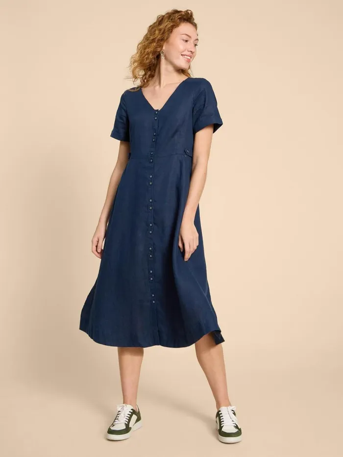 White Stuff DRESSES Ivy Linen V Neck Midi Dress Dark Navy 8211 Women White Stuff DRESSES Ivy Linen V Neck Midi Dress Dark Navy 8211 Women