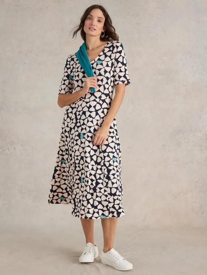 White Stuff DRESSES Madeline Midi Jersey Dress Navy Print 8211 Women White Stuff DRESSES Madeline Midi Jersey Dress Navy Print 8211 Women