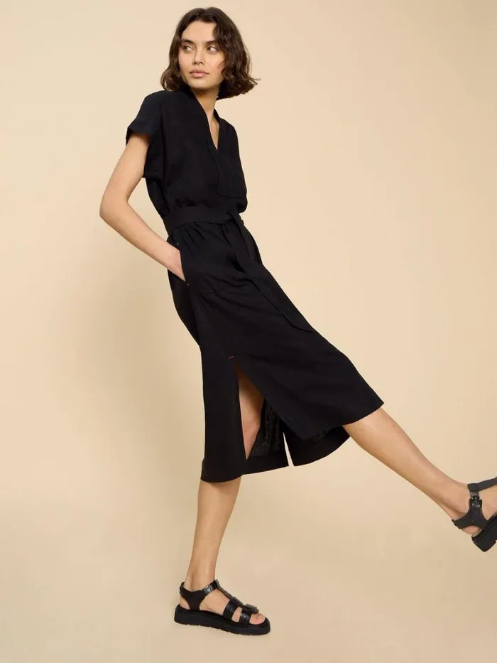 White Stuff DRESSES Marianne Linen Blend Dress Pure Black 8211 Women