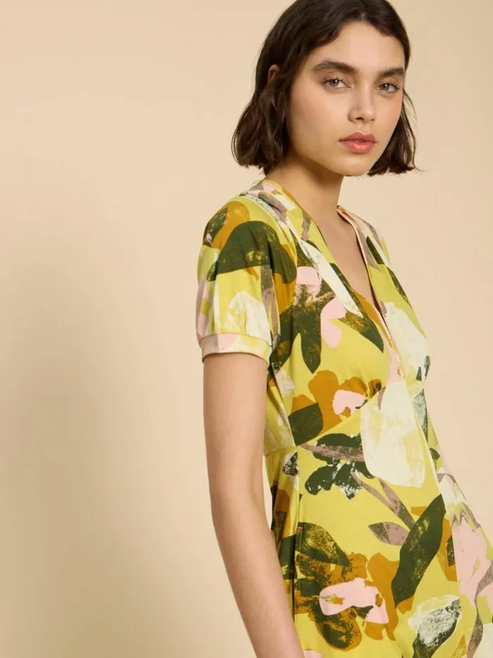 White Stuff DRESSES Megan Jersey Printed Dress Yellow Print 8211 Women