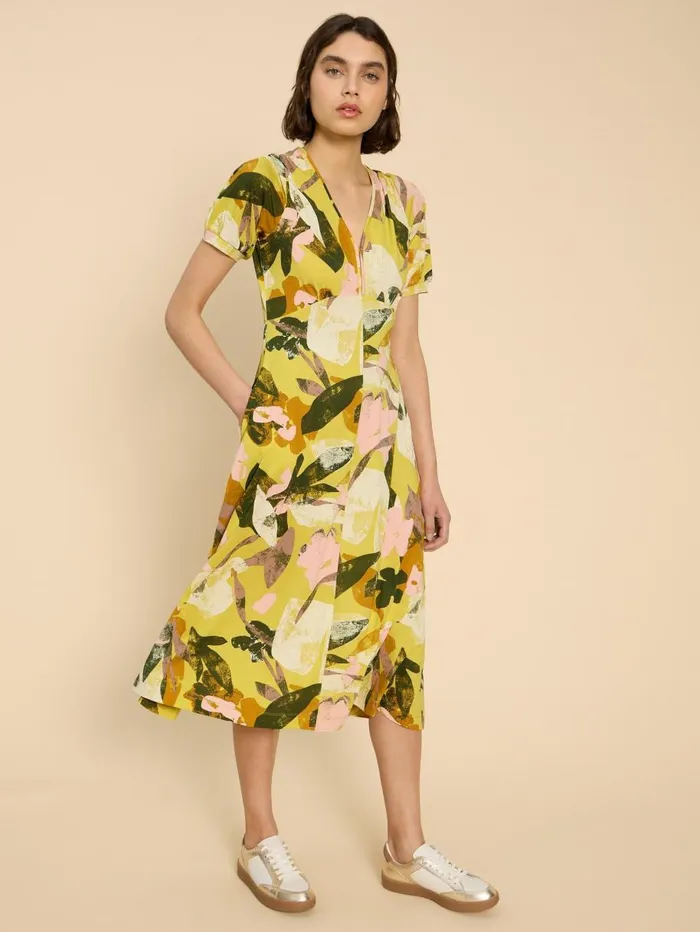 White Stuff DRESSES Megan Jersey Printed Dress Yellow Print 8211 Women White Stuff DRESSES Megan Jersey Printed Dress Yellow Print 8211 Women