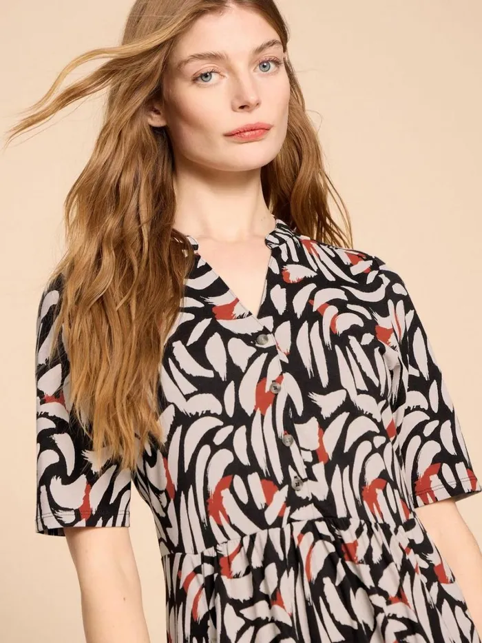 White Stuff DRESSES Naya Jersey Printed Tiered Dress Black Multi 8211 Women White Stuff DRESSES Naya Jersey Printed Tiered Dress Black Multi 8211 Women