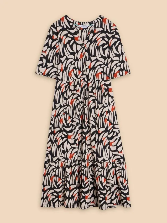 White Stuff DRESSES Naya Jersey Printed Tiered Dress Black Multi 8211 Women White Stuff DRESSES Naya Jersey Printed Tiered Dress Black Multi 8211 Women