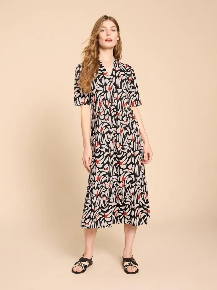 White Stuff DRESSES Naya Jersey Printed Tiered Dress Black Multi 8211 Women White Stuff DRESSES Naya Jersey Printed Tiered Dress Black Multi 8211 Women