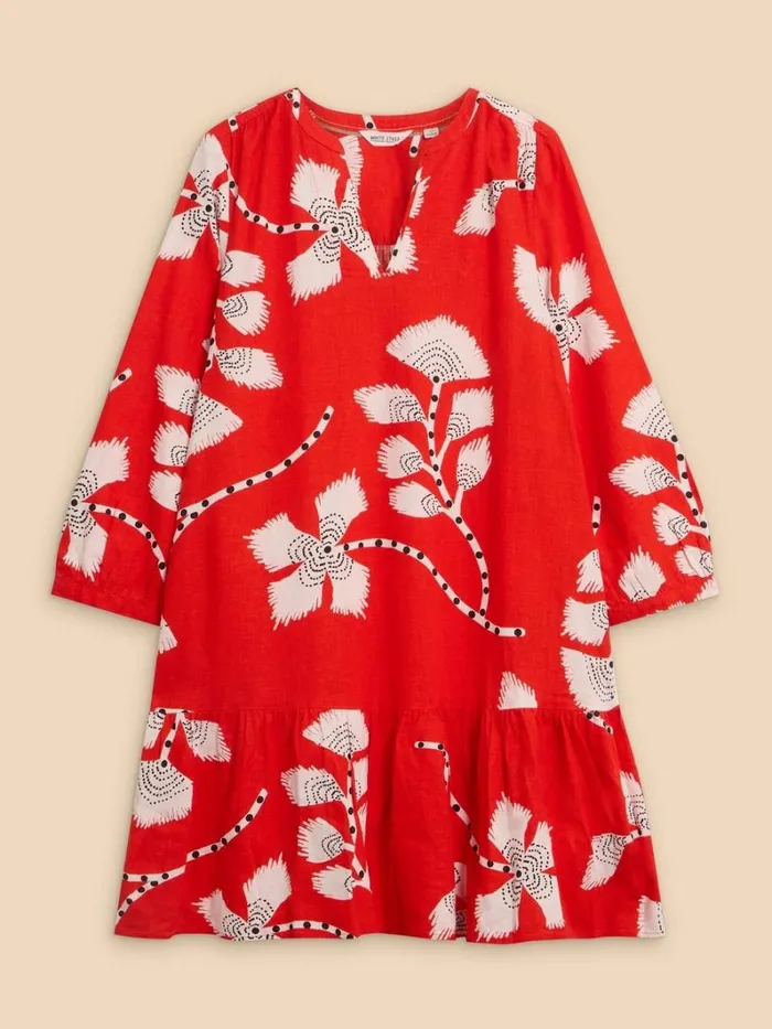White Stuff DRESSES Otto Linen Blend Dress Orange Print 8211 Women White Stuff DRESSES Otto Linen Blend Dress Orange Print 8211 Women