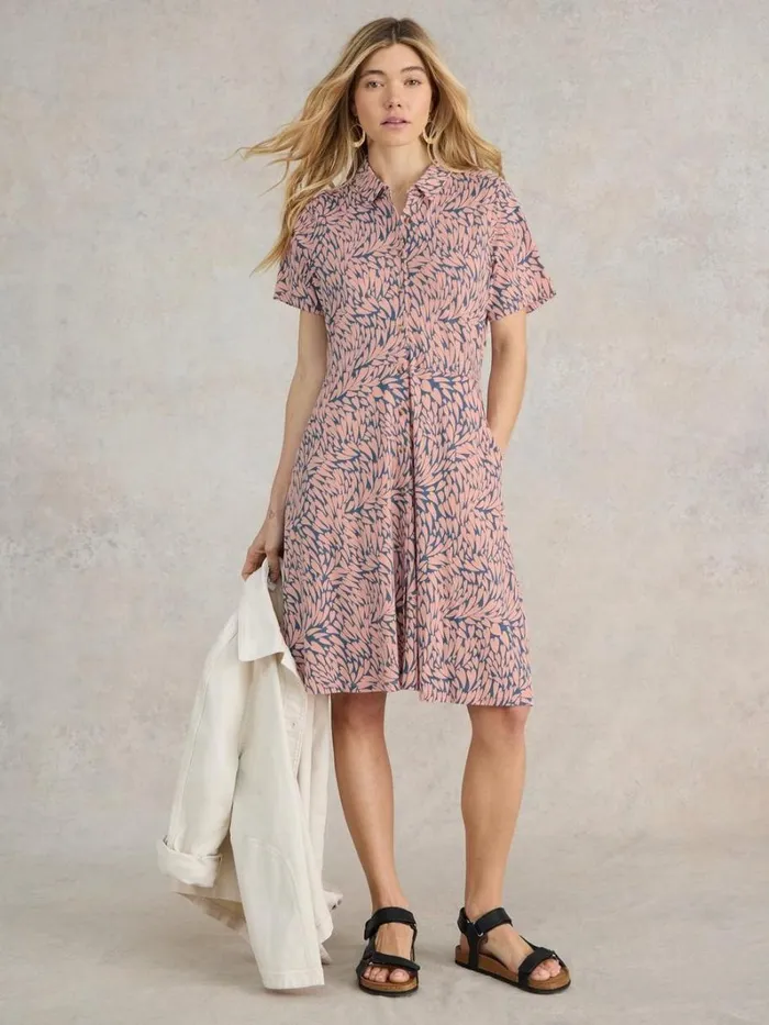 White Stuff DRESSES Ria Shirt Jersey Dress Pink Print 8211 Women
