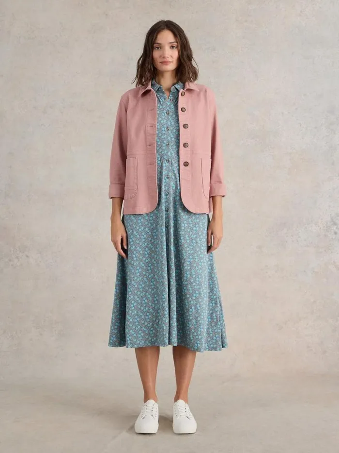 White Stuff DRESSES Rua Jersey Shirt Midi Dress Teal Print 8211 Women