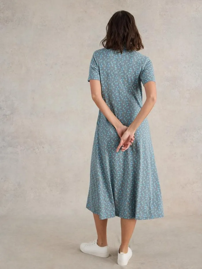 White Stuff DRESSES Rua Jersey Shirt Midi Dress Teal Print 8211 Women White Stuff DRESSES Rua Jersey Shirt Midi Dress Teal Print 8211 Women