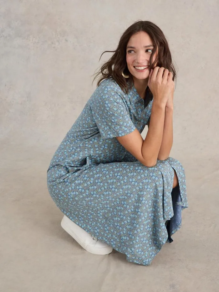 White Stuff DRESSES Rua Jersey Shirt Midi Dress Teal Print 8211 Women White Stuff DRESSES Rua Jersey Shirt Midi Dress Teal Print 8211 Women