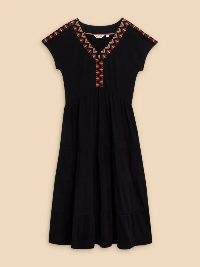 White Stuff DRESSES Tabitha Tiered Midi Dress Black Multi 8211 Women White Stuff DRESSES Tabitha Tiered Midi Dress Black Multi 8211 Women