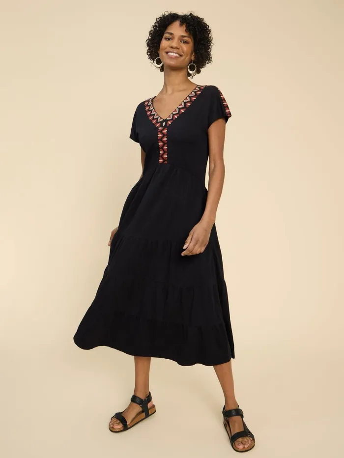 White Stuff DRESSES Tabitha Tiered Midi Dress Black Multi 8211 Women White Stuff DRESSES Tabitha Tiered Midi Dress Black Multi 8211 Women