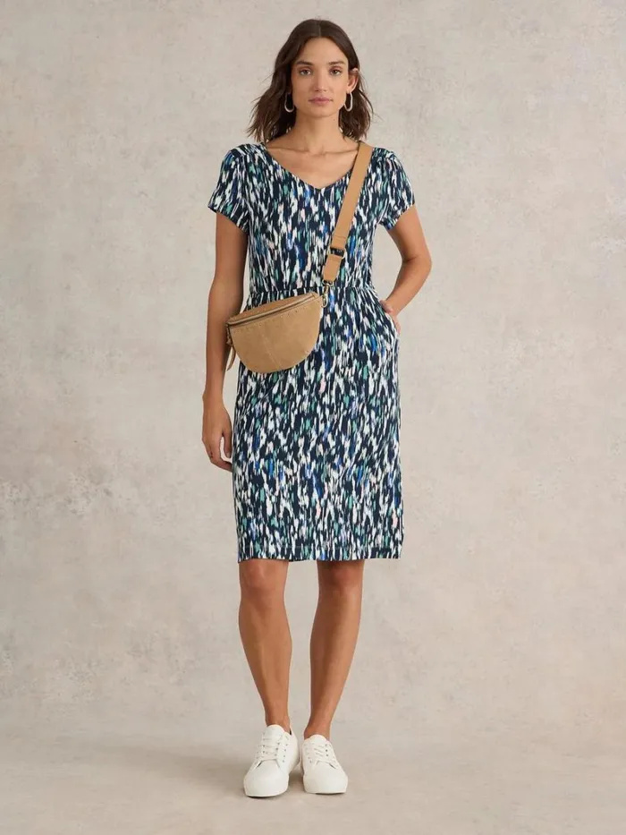 White Stuff DRESSES Tallie V Neck Jersey Dress Navy Multi 8211 Women