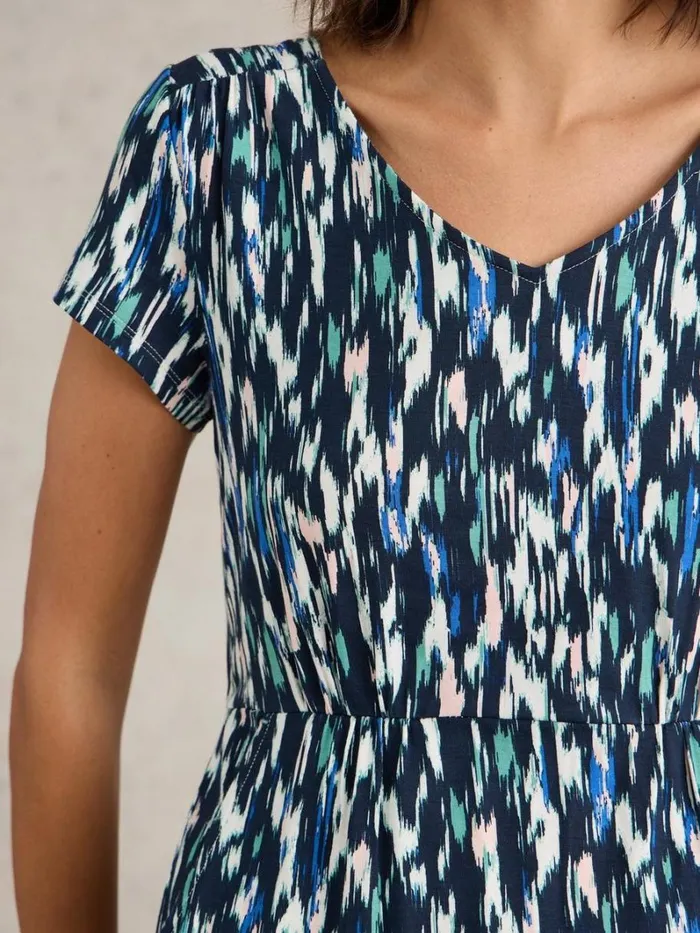 White Stuff DRESSES Tallie V Neck Jersey Dress Navy Multi 8211 Women White Stuff DRESSES Tallie V Neck Jersey Dress Navy Multi 8211 Women