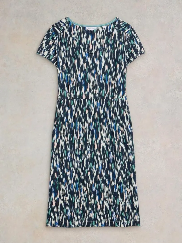 White Stuff DRESSES Tallie V Neck Jersey Dress Navy Multi 8211 Women White Stuff DRESSES Tallie V Neck Jersey Dress Navy Multi 8211 Women