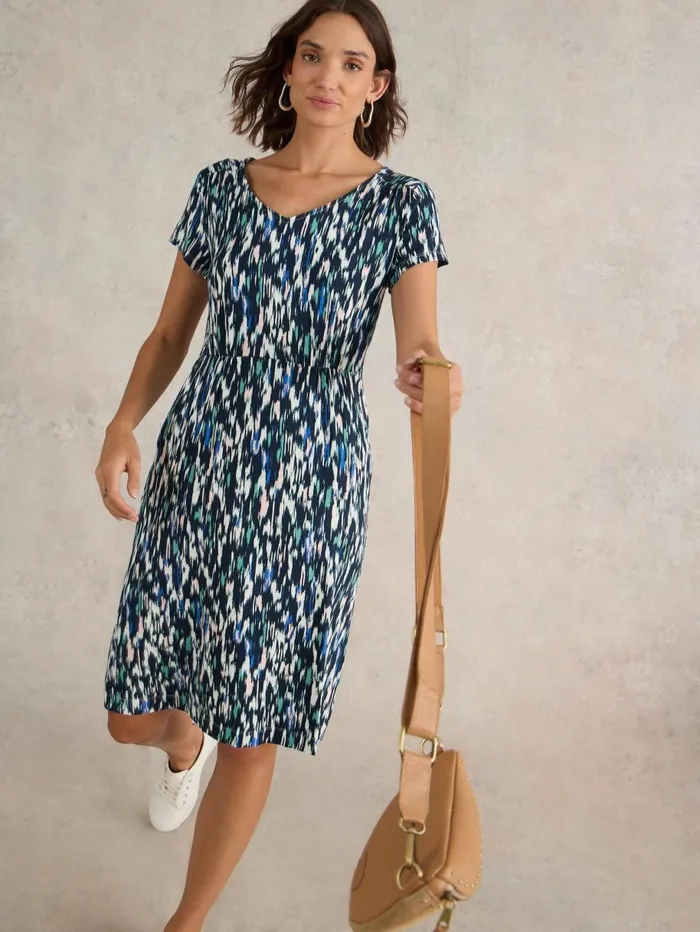 White Stuff DRESSES Tallie V Neck Jersey Dress Navy Multi 8211 Women White Stuff DRESSES Tallie V Neck Jersey Dress Navy Multi 8211 Women