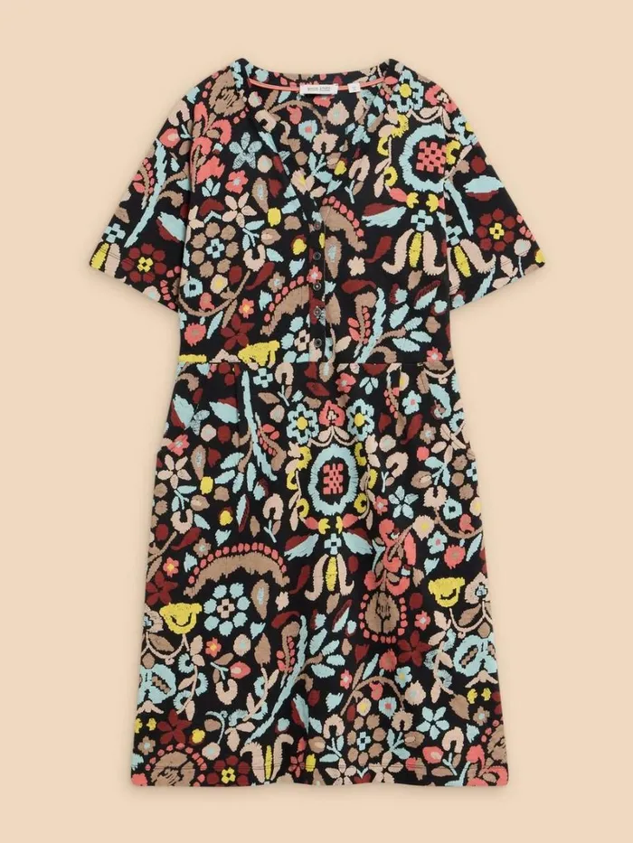 White Stuff DRESSES Tammy Cotton Printed Jersey Dress Grey Print 8211 Women White Stuff DRESSES Tammy Cotton Printed Jersey Dress Grey Print 8211 Women
