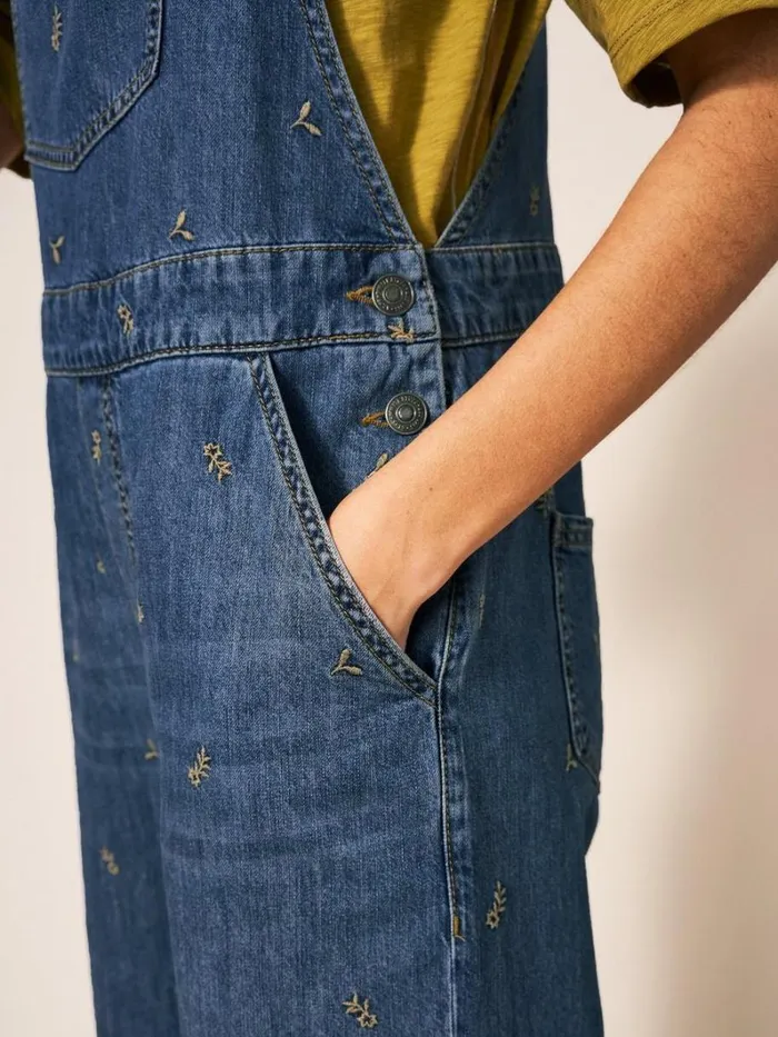 White Stuff JEANS Embroidered Crop Dungaree Mid Denim 8211 Women White Stuff JEANS Embroidered Crop Dungaree Mid Denim 8211 Women