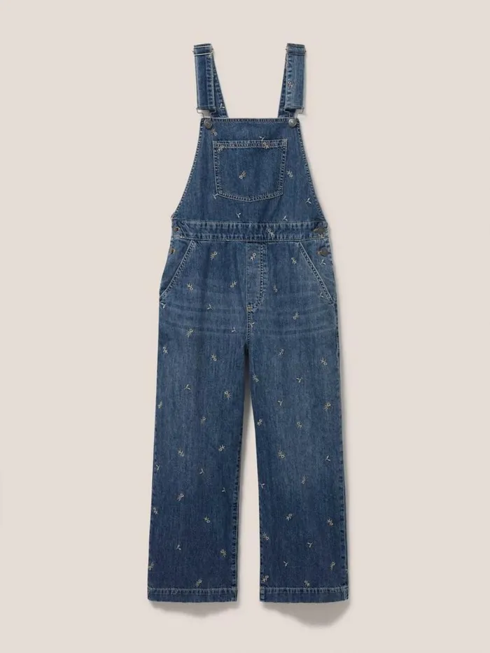 White Stuff JEANS Embroidered Crop Dungaree Mid Denim 8211 Women White Stuff JEANS Embroidered Crop Dungaree Mid Denim 8211 Women