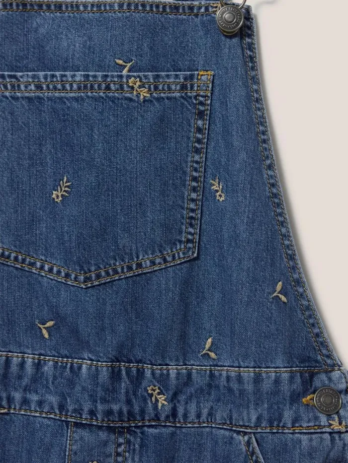 White Stuff JEANS Embroidered Crop Dungaree Mid Denim 8211 Women White Stuff JEANS Embroidered Crop Dungaree Mid Denim 8211 Women