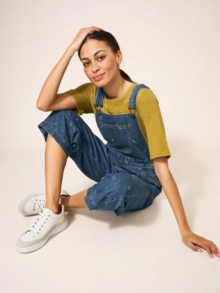 White Stuff JEANS Embroidered Crop Dungaree Mid Denim 8211 Women White Stuff JEANS Embroidered Crop Dungaree Mid Denim 8211 Women