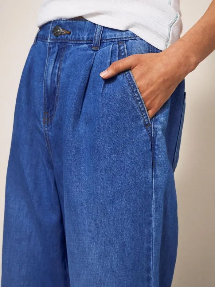 White Stuff JEANS Ren Cotton Linen Wide Leg Jean Mid Denim 8211 Women