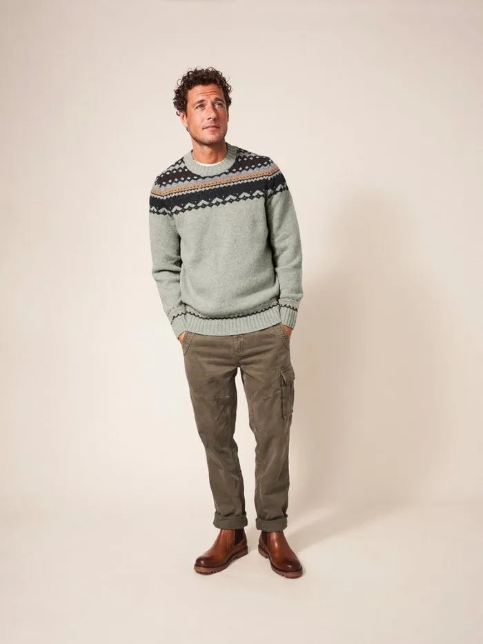 White Stuff KNITWEAR Arundel Fairisle Crew Natural Multi 8211 Men