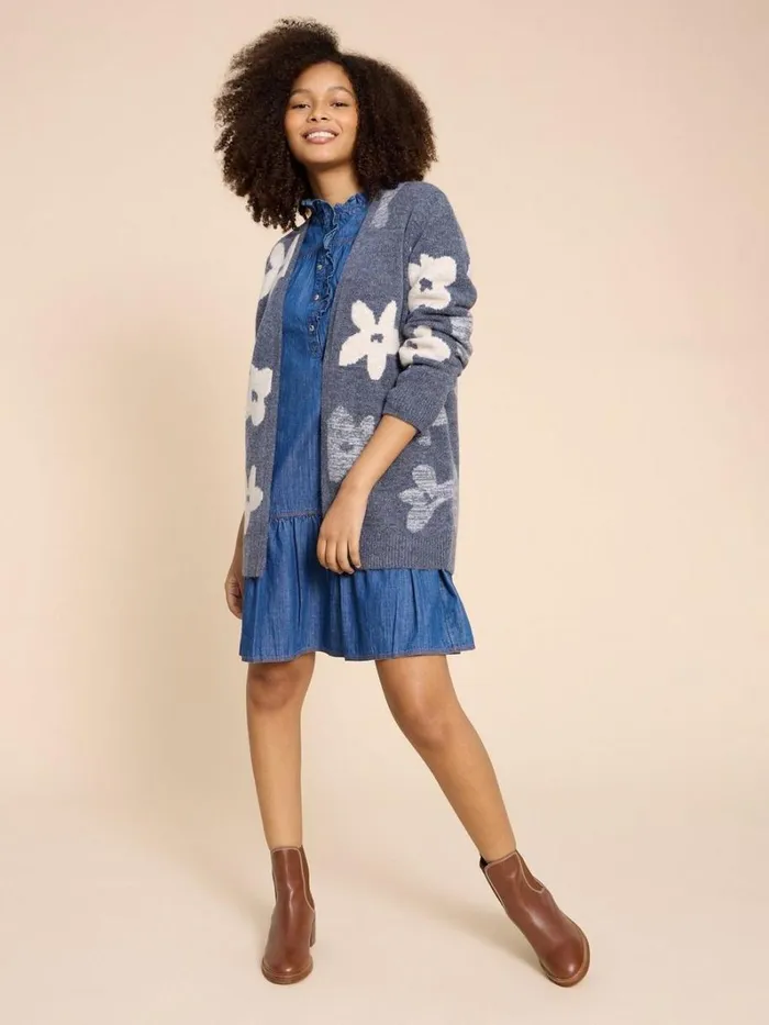 White Stuff KNITWEAR BLOSSOM LONGLINE CARDIGAN Blue Multi 8211 Women