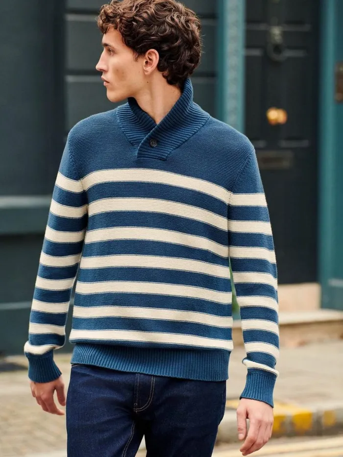 White Stuff KNITWEAR Breton Shawl Collar Jumper Dk Teal 8211 Men White Stuff KNITWEAR Breton Shawl Collar Jumper Dk Teal 8211 Men