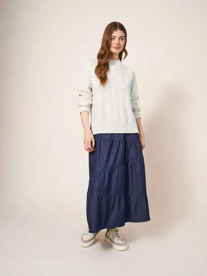 White Stuff KNITWEAR CABLE YOKE JUMPER Pale Ivory 8211 Women
