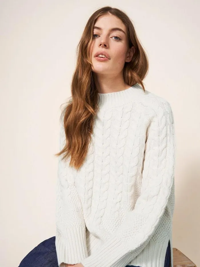 White Stuff KNITWEAR CABLE YOKE JUMPER Pale Ivory 8211 Women White Stuff KNITWEAR CABLE YOKE JUMPER Pale Ivory 8211 Women